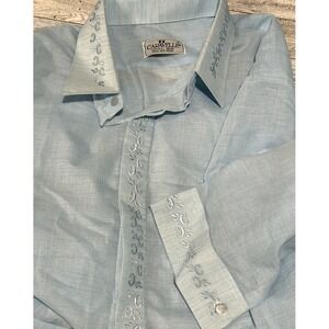 Vintage Caravelle embroidered Dress Button Down Shirt‎ Light Blue Philippines XL